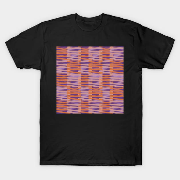 Contemporary Retro Orange Pink Purple Abstract Fibres Pattern T-Shirt by BillingtonPix